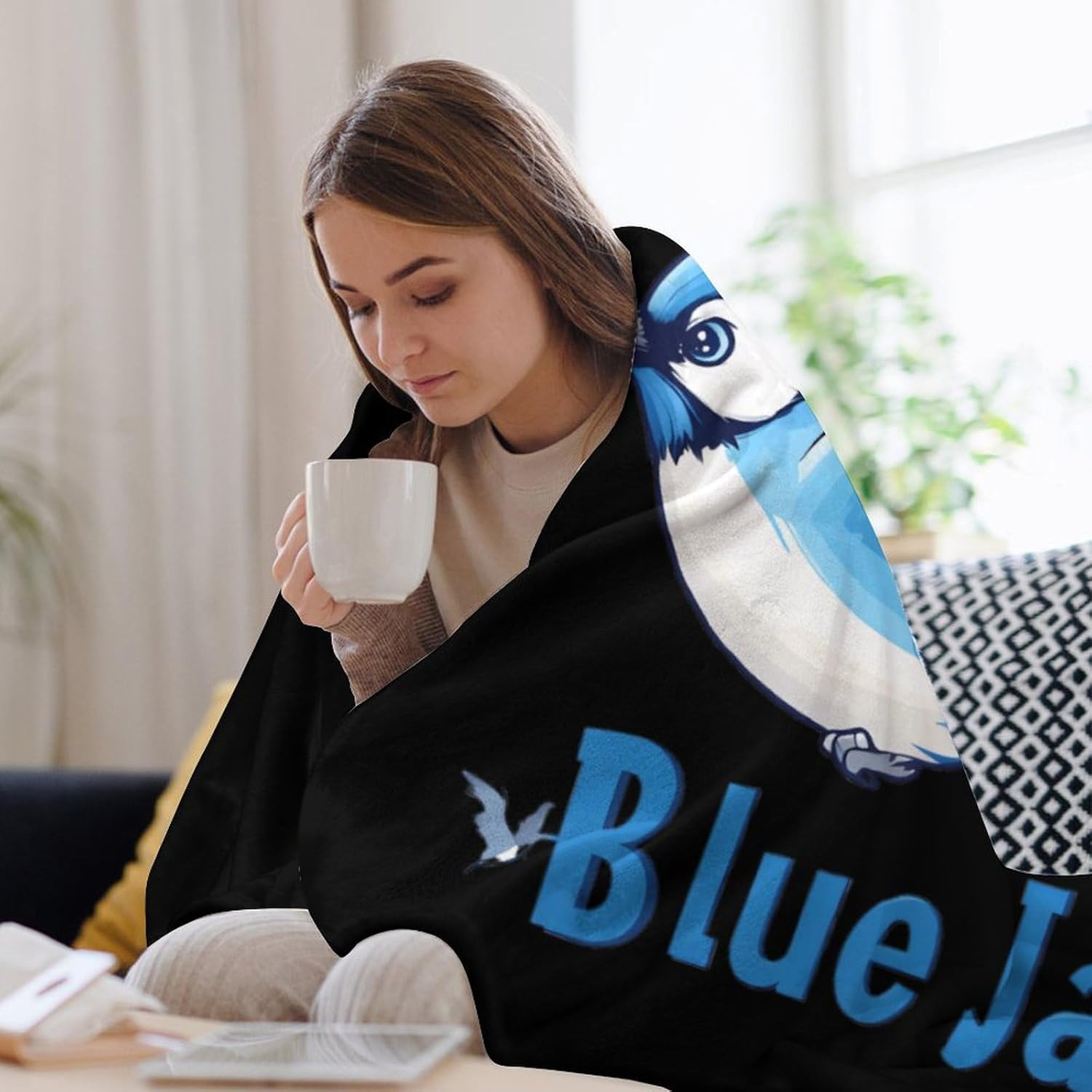 Blue Jay Bird Printed Throw Blanket Cozy Flannel Blankets Lightweight for Couch Sofa Bed Decor