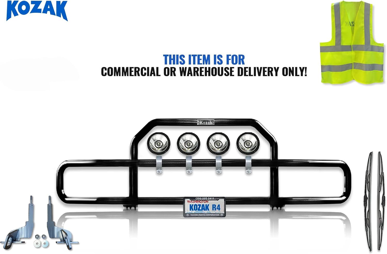 Compatible With Cascadia 2018 and newer Front Grille Deer Moose Brush Bumper Guard with 4x 6" LED Lights PLUS Logo, 2X 22'' Wipers, License Plate Holder and Frame and Vest