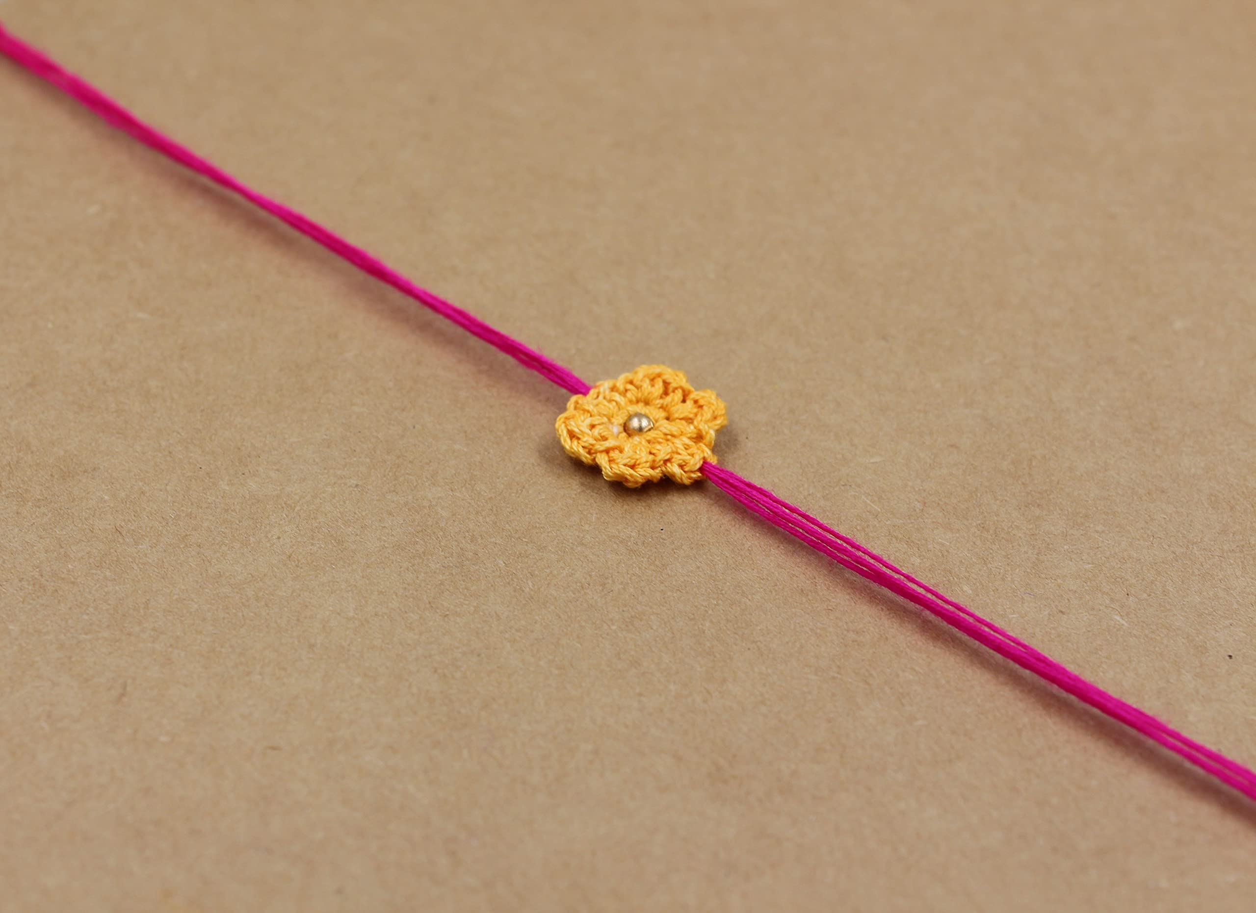 Prapti Handicrafts Handmade Designer Crochet Eco-Friendly Rakhi For Brothers,Sisters,kids Combo Pack (peach flower 1) 1
