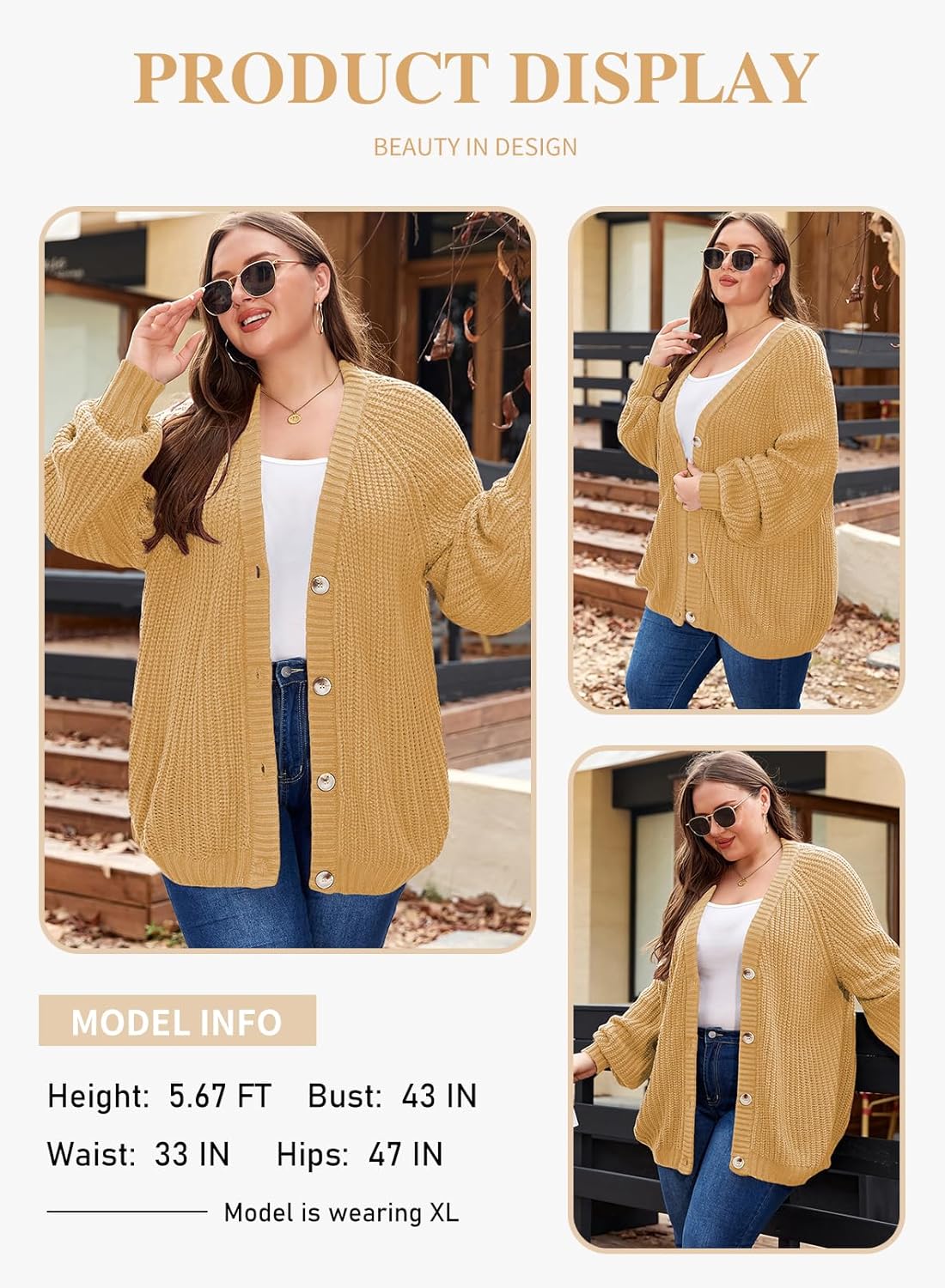Eytino Womens Plus Size Cardigan Sweater Long Sleeve Button Down Chunky Knit Open Front Cardigans Outwear(1X-5X) - Image 3
