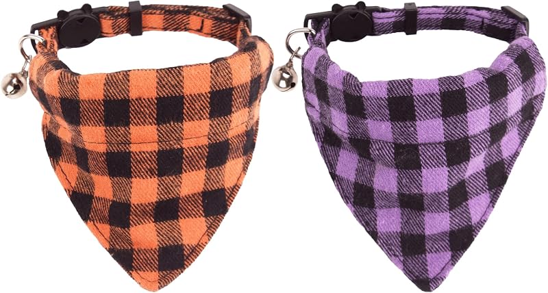 Coleira para Gatos com Bandana Xadrez Removível e Fecho Breakaway ADOGGYGO, Pacote com 2