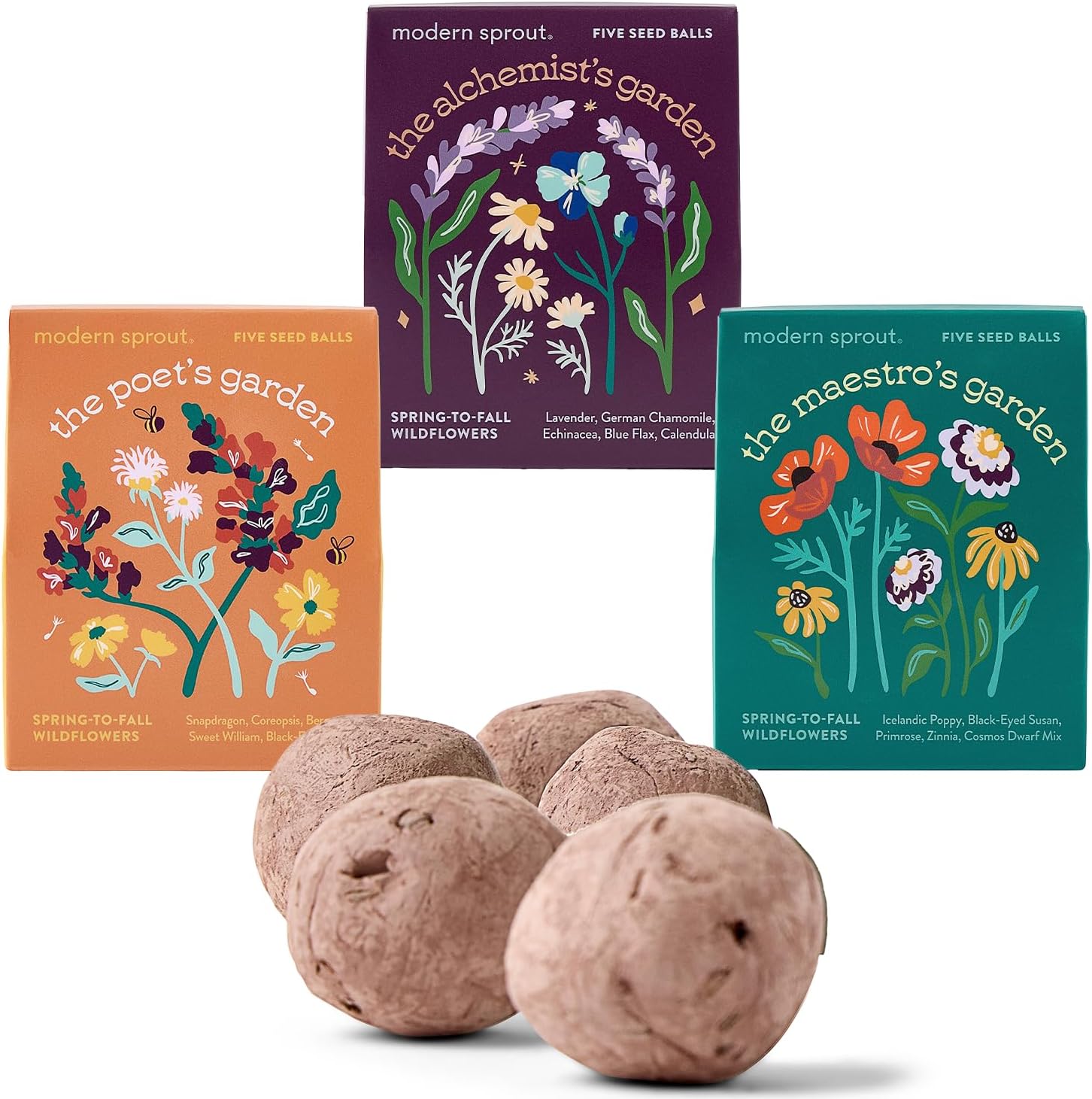 Modern Sprout Bespoke Blooms Flower Seed Ball Kit (Pack of 3) Non-GMO 15 Hand Rolled Annual & Perennial Wildflower Seed Bombs - Easter Basket Essentials - Planting Gift for Gardeners - Made in USA