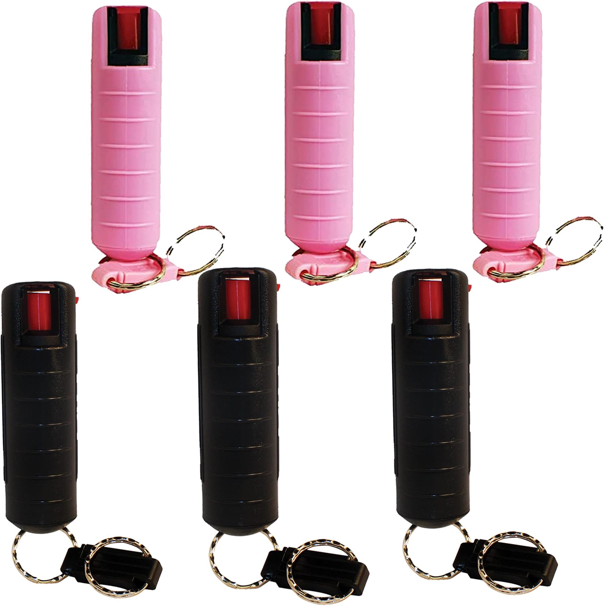 Pepper Shot Bundle - Lot of (6) 1/2 oz Keychain 10% OC Pepper Spray Units w/Injection Molded Holster in Black (3) and Pink (3)