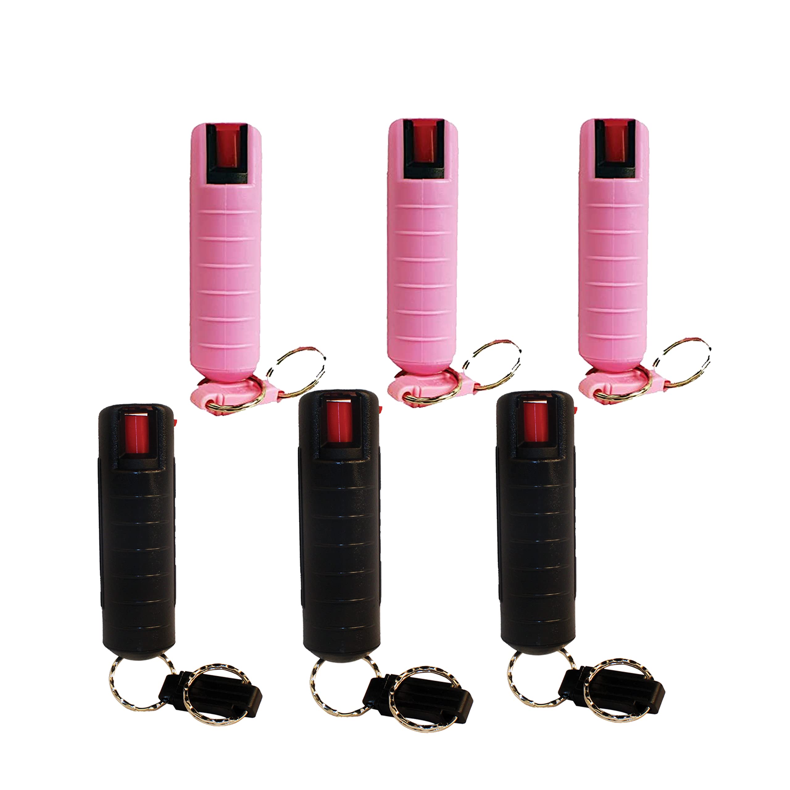 Pepper Shot Bundle - Lot of (6) 1/2 oz Keychain 10% OC Pepper Spray Units w/Injection Molded Holster in Black (3) and Pink (3)