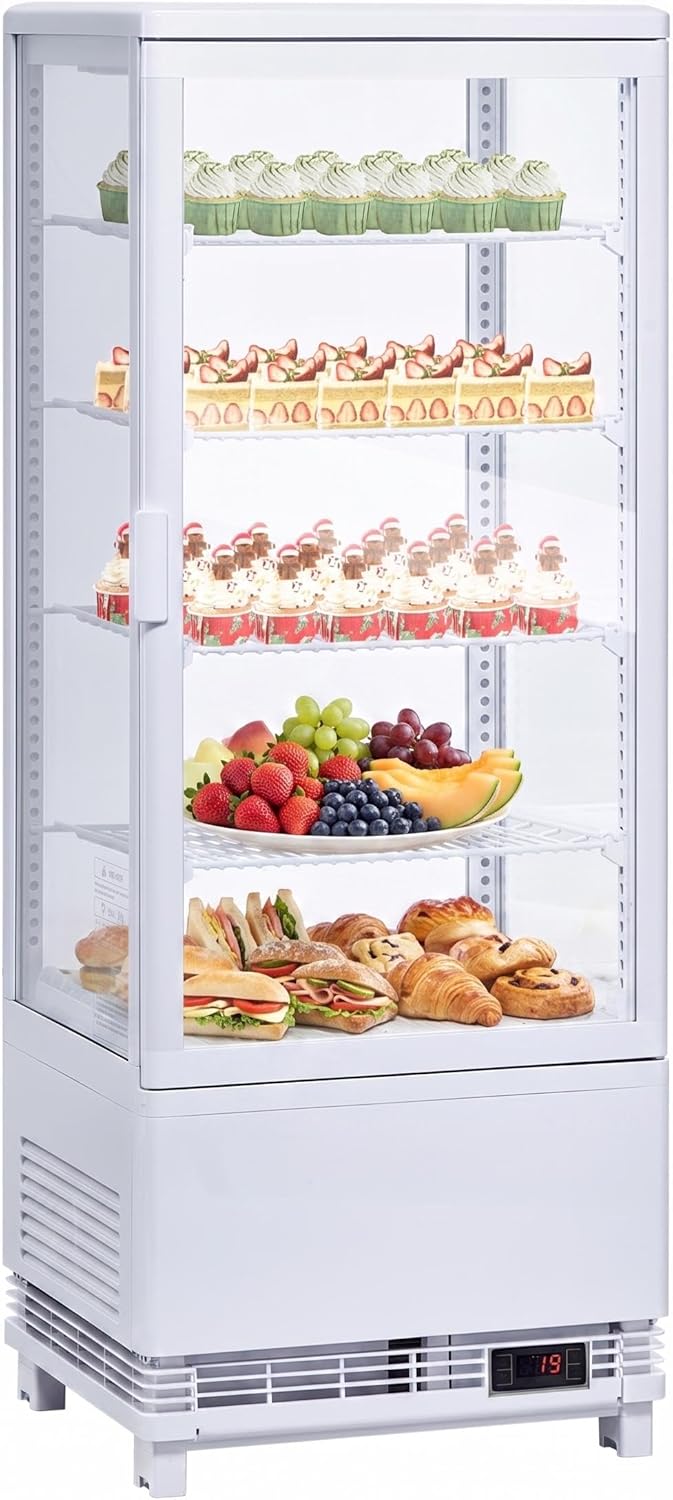 Patikuin Countertop Display Refrigerator, Single Door Double-Layer Glass, LED Lighting Frost-Free Cooling, Commercial Merchandiser for Outdoor Kitchens Bakeries