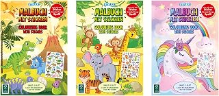 Stylex 77077-P6 - Sticker Malbücher DIN A4, 6 Stück in 3 Motiven mit je 14 Seiten + 1 Seite Sticker, weißes Papier 80 g/m², 14 Motive zum Ausmalen für Kinder