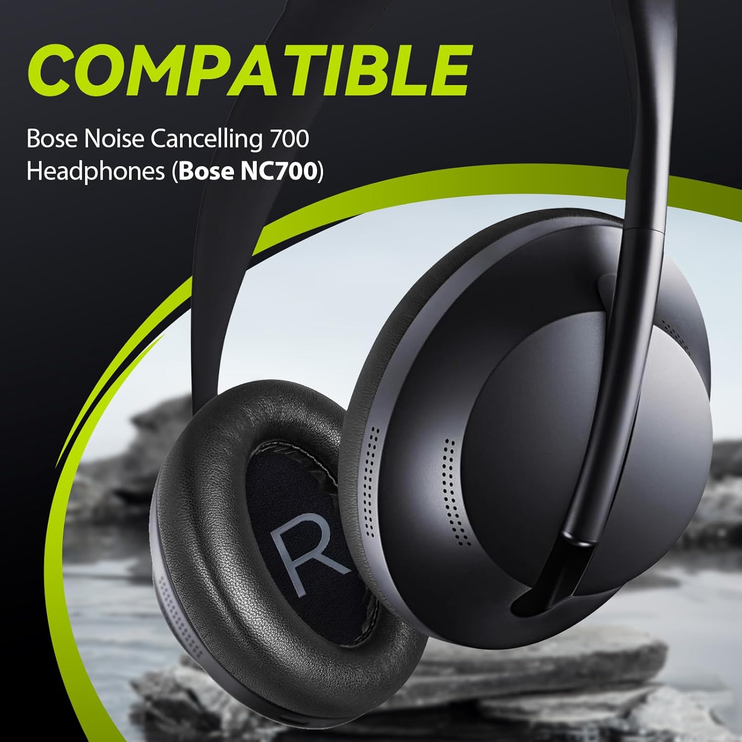 Aurivor Replacement 700 Ear Pads for Bose Noise Cancelling (NC) 700 Headphones, NC700 Earpads Cushions Made of Genuine Lambskin Leather, Noise Isolation Memory Foam, Added Thickness (Black)