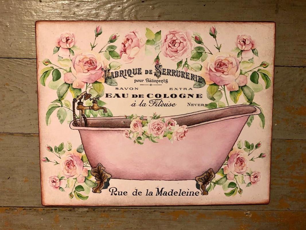 Sitrmgh Tin Sign Shabby Chic Bathtub French Country, Plaque Sign Decorative Retro Metal Vintage Sign For Home Coffee Wall Decor 8X12 Inch