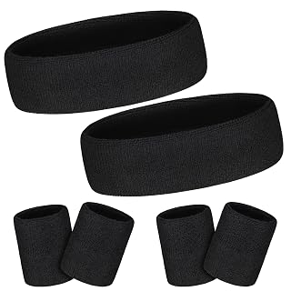 Schweißband Set, Sport Schweißbänder mit 4 Schweißband Handgelenk 2 Stirnband für Fitness Fußball Tennis Gymnastik Basketball, Damen Herren - Amazon product rated Grade B