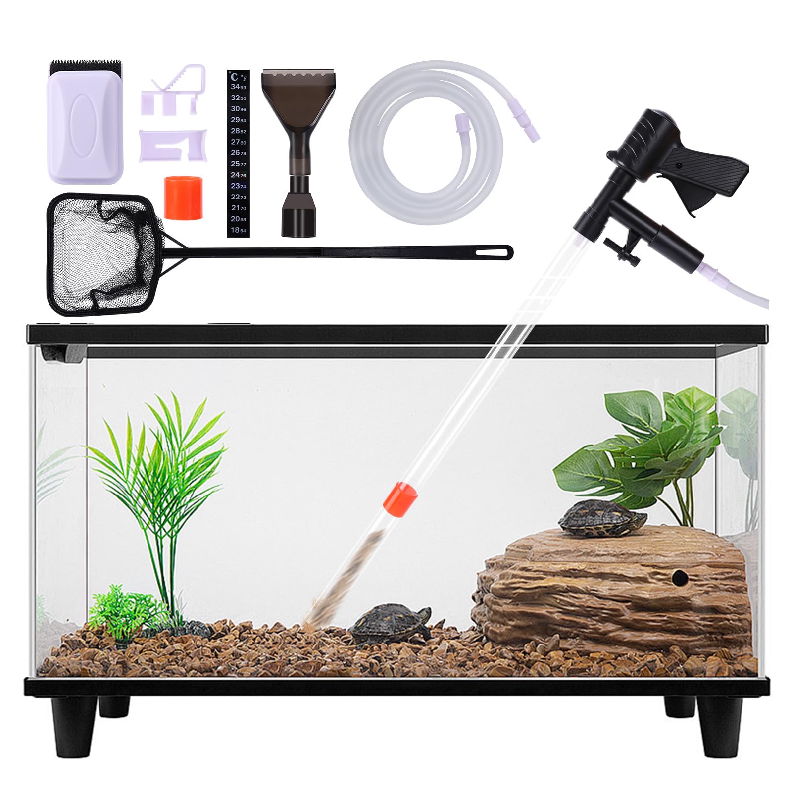 Kit de limpieza de peceras, aspiradora de grava para acuario, limpiador de grava para acuario, sifón de acuario con limpiador magnético de vidrio, herramientas de limpieza de acuarios