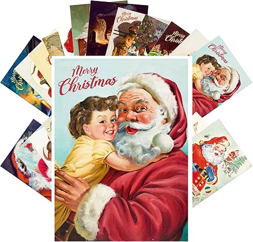 Miniatura 12 de PIXILUV Postales vintage (24 piezas de 4"×6" cada una) Elfos de Santa haciendo trabajos en Navidad Postales vintage de Navidad Póster de tarjeta de