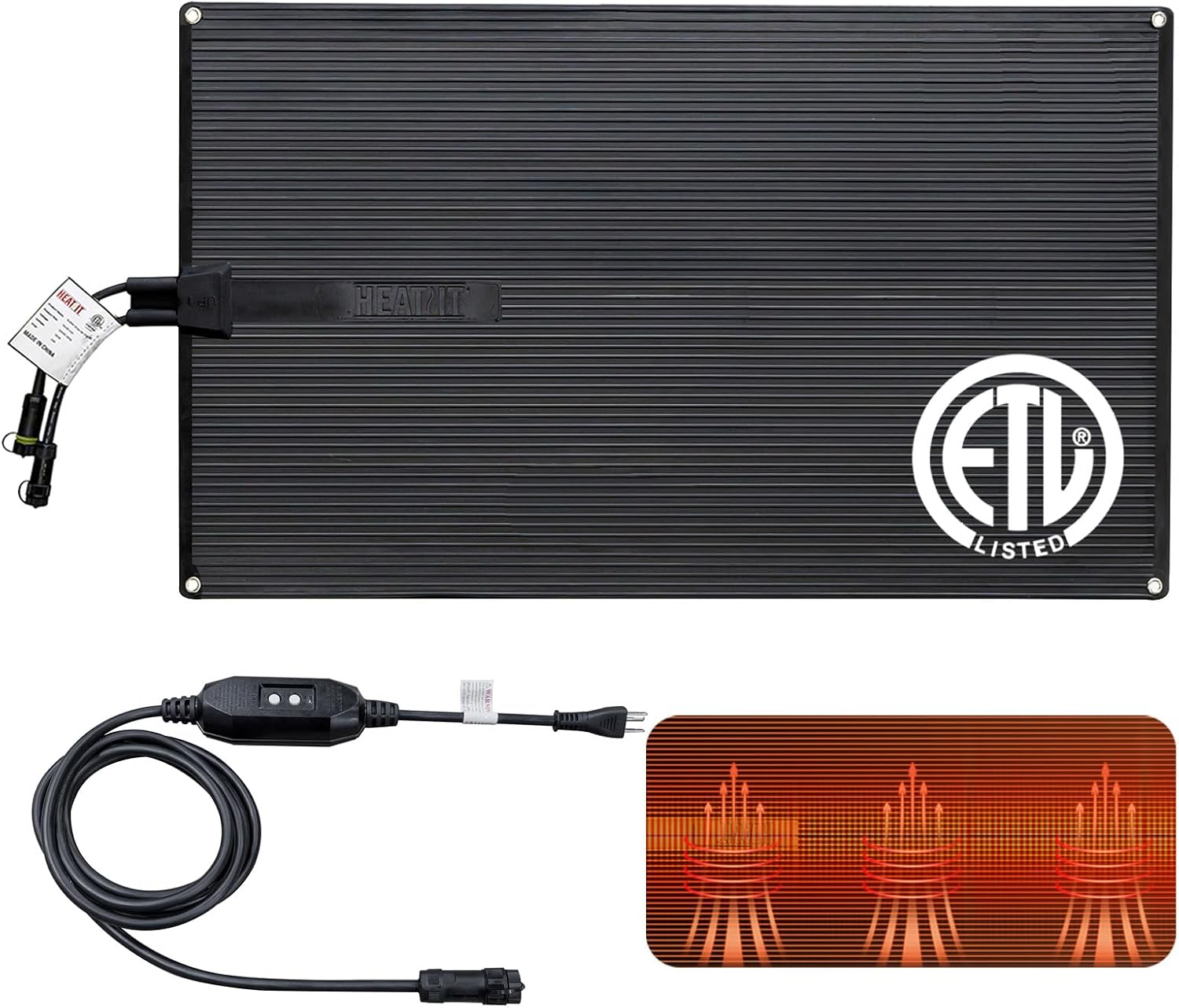 HEATIT Heated Snow Melting Mats, Heated Outdoor Rubber Mats for Entrances, Snow Melting and Ice Melting Mats for Sidewalks,Includes,Power Cable with Straight Plugt (24" X 40")