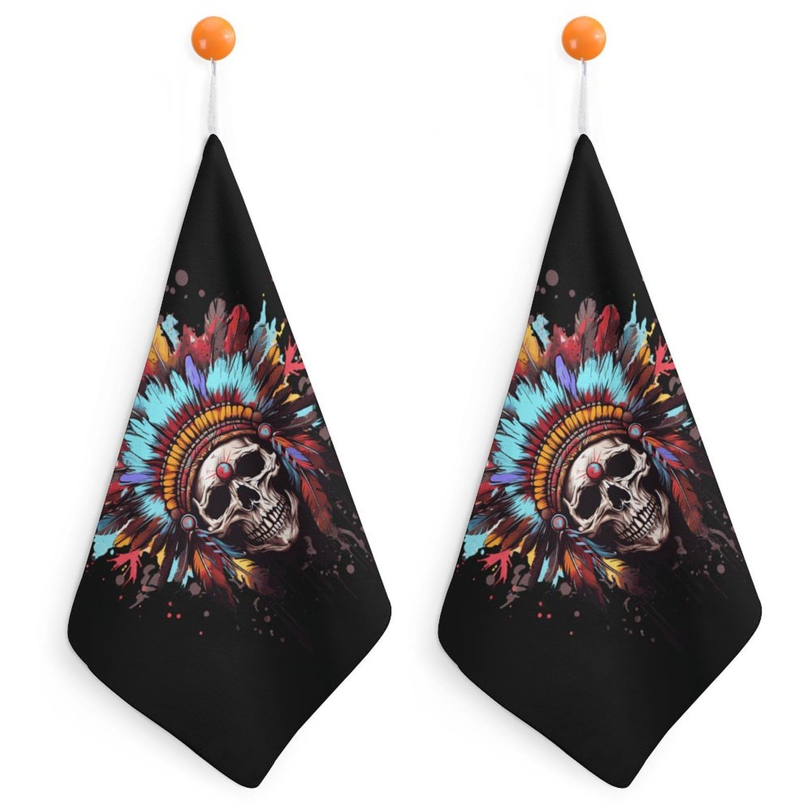 TXFBTRFSA Americans-Indian Skull Chief Hand Towels with Hanging Loop Kitchen Towel Handkerchiefs Cleaning Cloths
