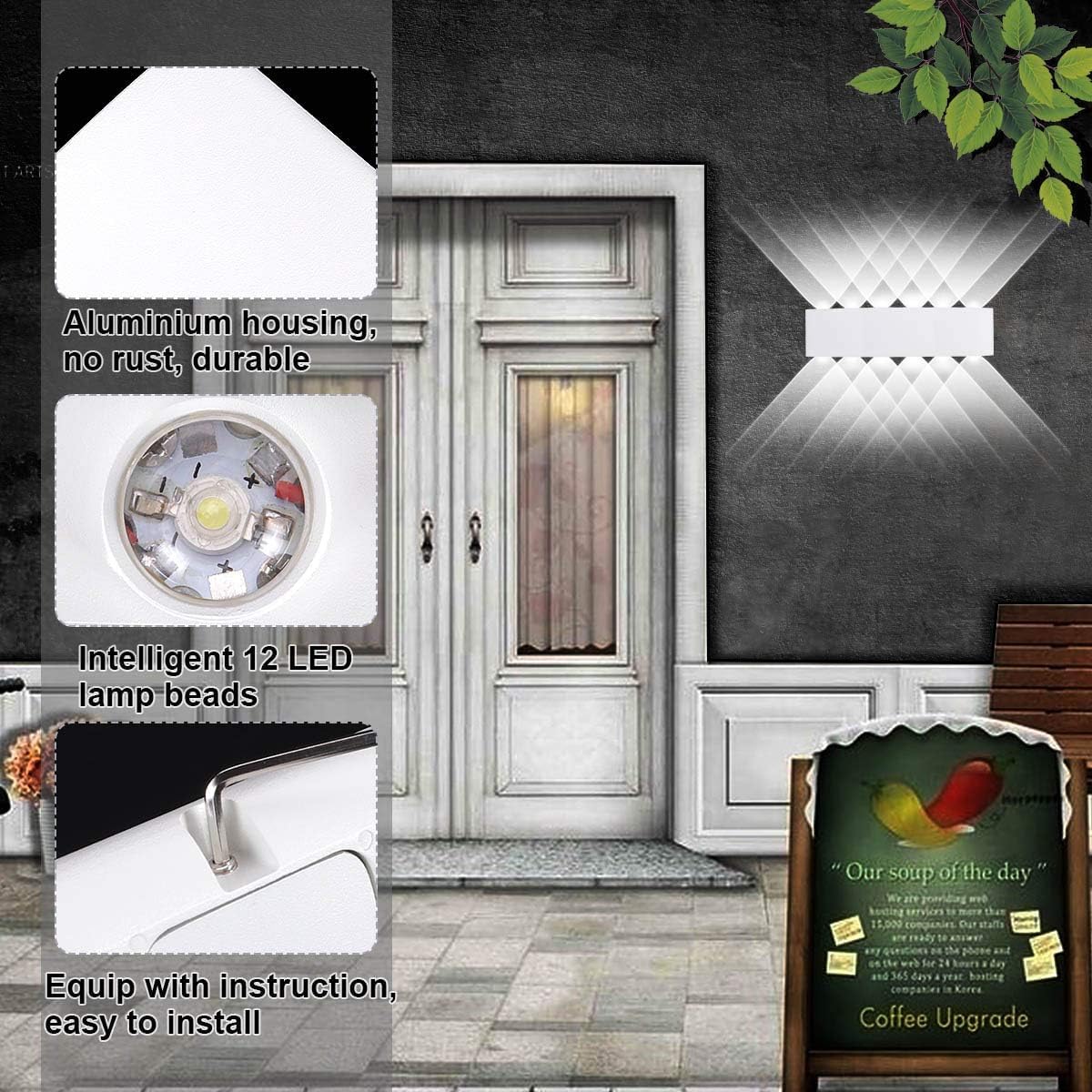 Dopastore Applique da Parete LED 36W Luce Effetto Up&Down Lampada da muro a Doppia Emissione Luminosa Bianco Nero IP65 Per Esterni e Interni (Luce naturale 4000K, Bianco)