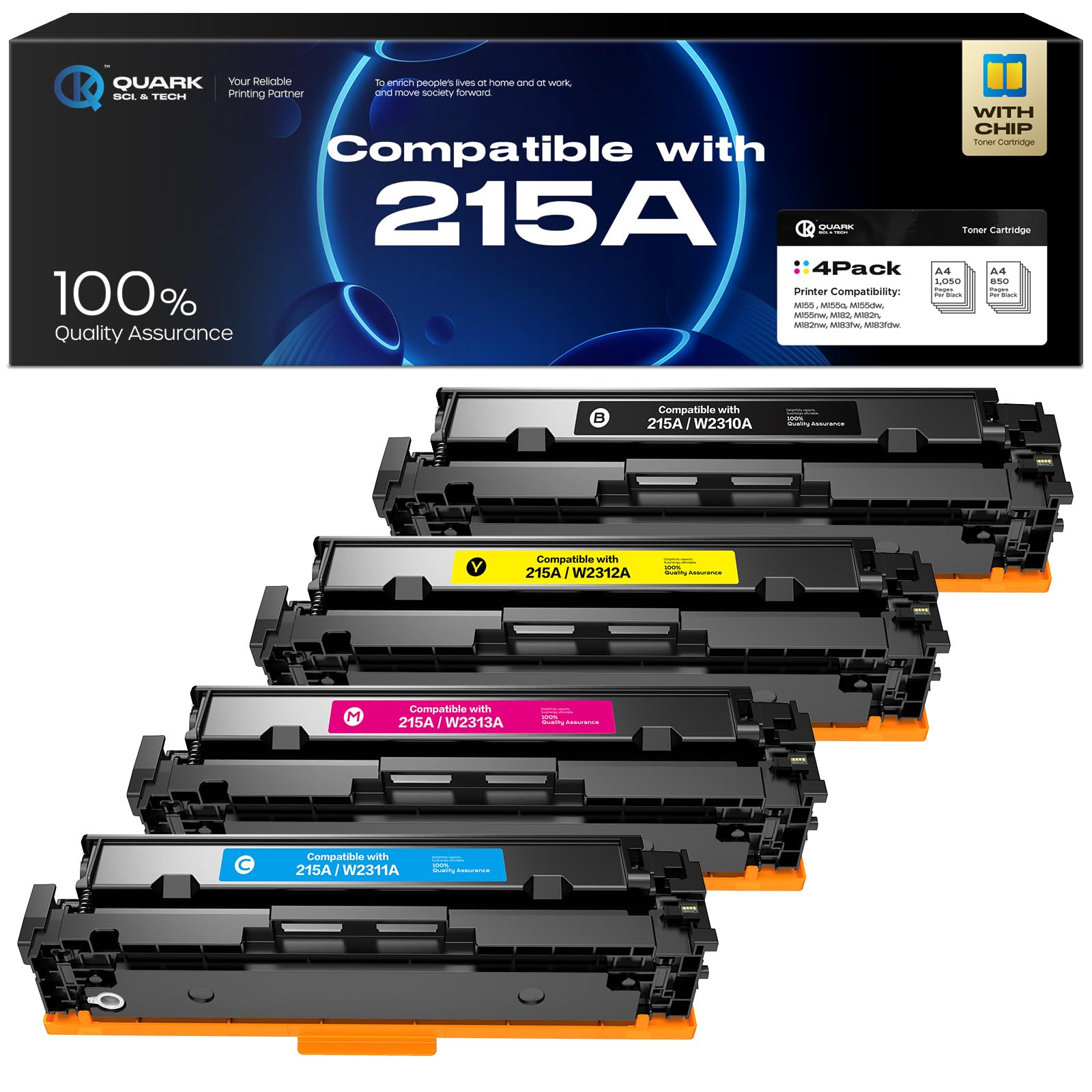 Work for 215A W2310A Toner Cartridges High Yield (with Chip) Compatible with HP 215 A W2311A W2312A W2313A for Color LaserJet Pro MFP M183fw M183n