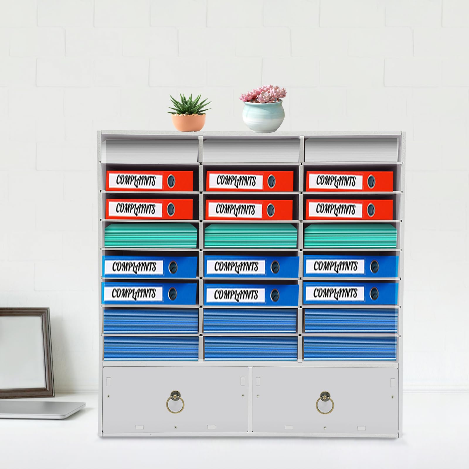 Organizzatore in PVC per documenti, ufficio, 24 scomparti e 2 cassetti, bianco, per l'uso in ufficio e soggiorno