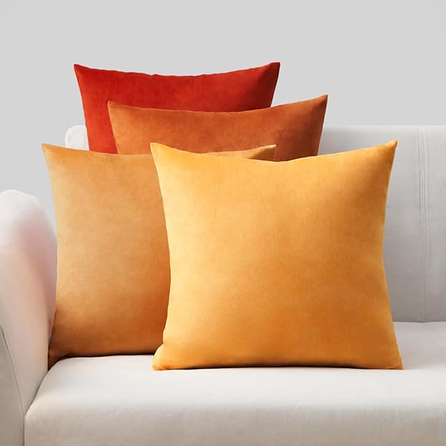 Topfinel Yellow Cushion Covers 40cm x 40cm for Livingroom Large Fluffy Cushions Sofa Scatter Decorative Velvet Pillow Cover 16 x 16 inch Set of 4 for Bedroom