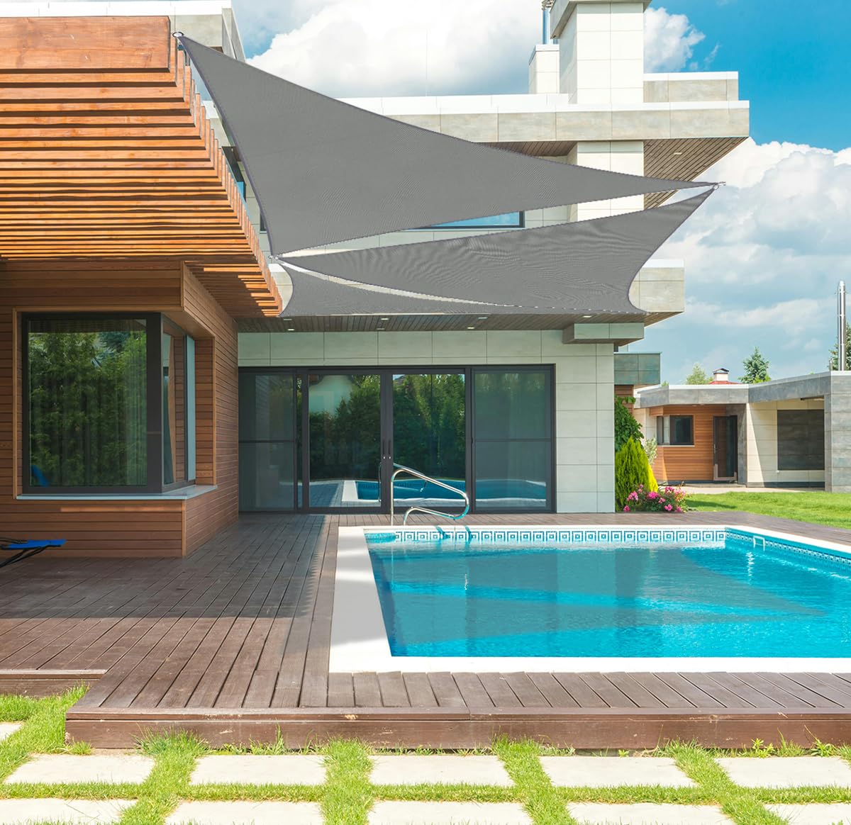 Dreieckiges Sonnensegel, wasserdicht, 4 m x 4 m x 5 m, graues Gartensegel, rechtwinkliges Gartenüberdachung mit 4 Größen optional, 3 Seile, UV-Schutz, Terrassen-Sonnenschutz, Sonnenschutz, Markisen