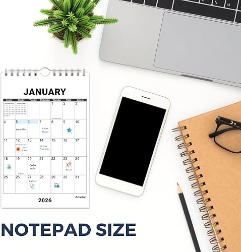 Miniatura 6 de CRANBURY Calendario pequeño de pared 2025 2026, calendario pequeño de 5.5 x 8.5 pulgadas con bloc de notas, uso de julio de 2025 a diciembre de