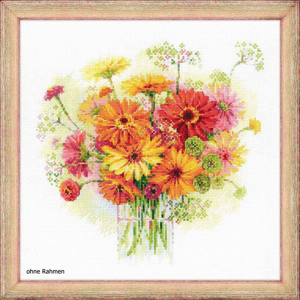 Point de croix gerbera aquarelle Riolis pour oublier le stress