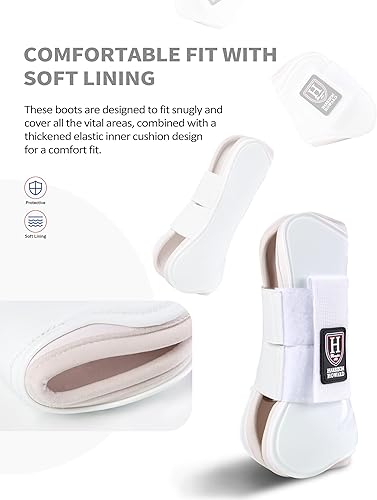 Miniatura 10 de Harrison Howard Botas de tendón de caballo con frente abiertobotas protectoras para caballos para saltar, montar en el sendero, juego de 4