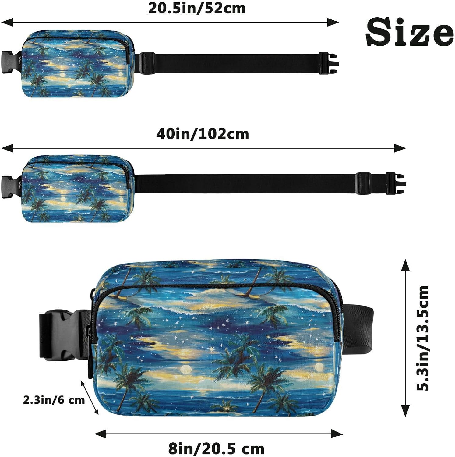 Beach Scenery Coconut Trees Stars Ocean Fashionable Fanny Pack Waist Bag for Men Women Water Resistant Belt Bag with Adjustable Strap for Travel Running Hiking