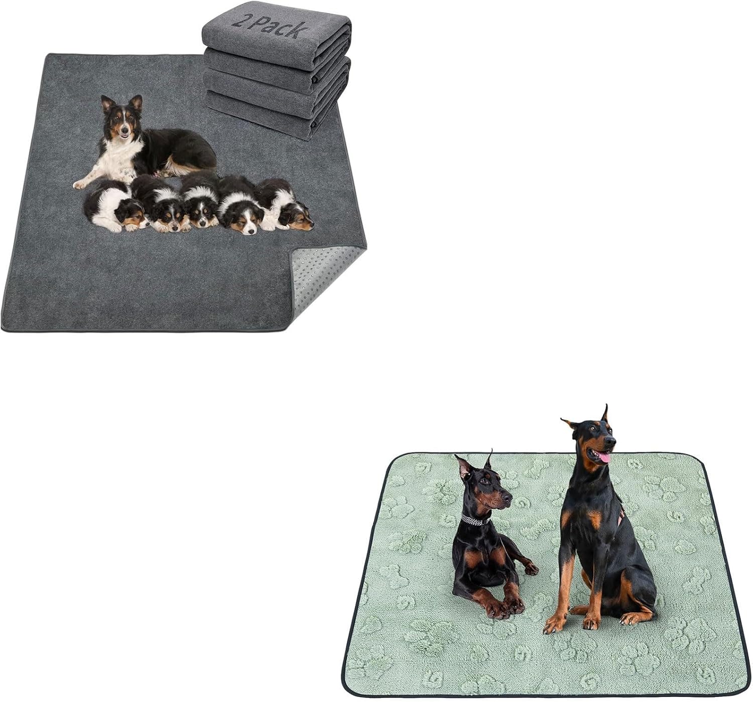 LOOBANI 2 Packs Extra Large Reusable Dog Mat 72"x72" and 1 Pack 72"x72" Washable Pee Pads for Dogs, Super Absorbent ,Waterproof and Leakproof (2
