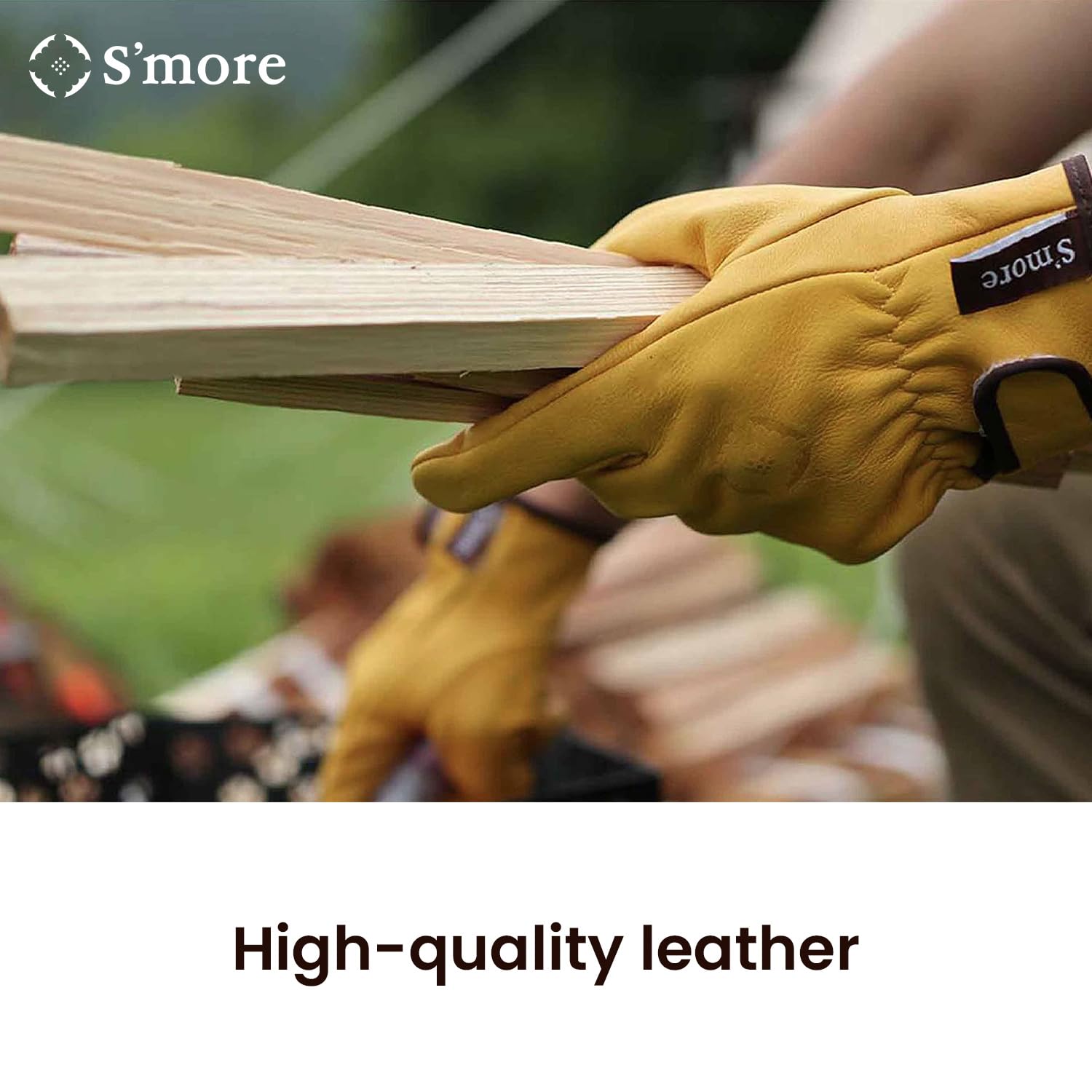 S'more Guantes de trabajo de cuero para hombres y mujeres, guantes de trabajo de cuero vacuno con cierre de muñeca, resistentes al calor, resistentes a pinchazos y cortes, camping, patio, construcción