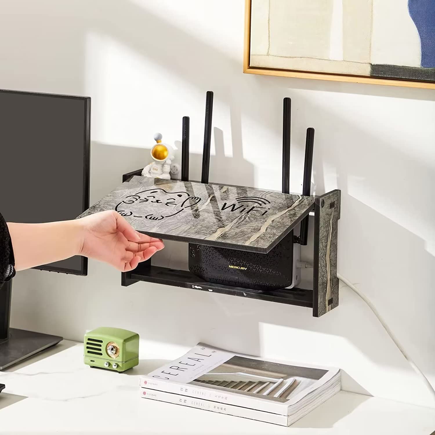 Monzlteck 小型デバイス　Wi-Fi ルータ　ケーブルボックス　壁掛け Amazon.co.jp: ルーター収納ボックス 壁掛け かわいい猫柄 ケーブル