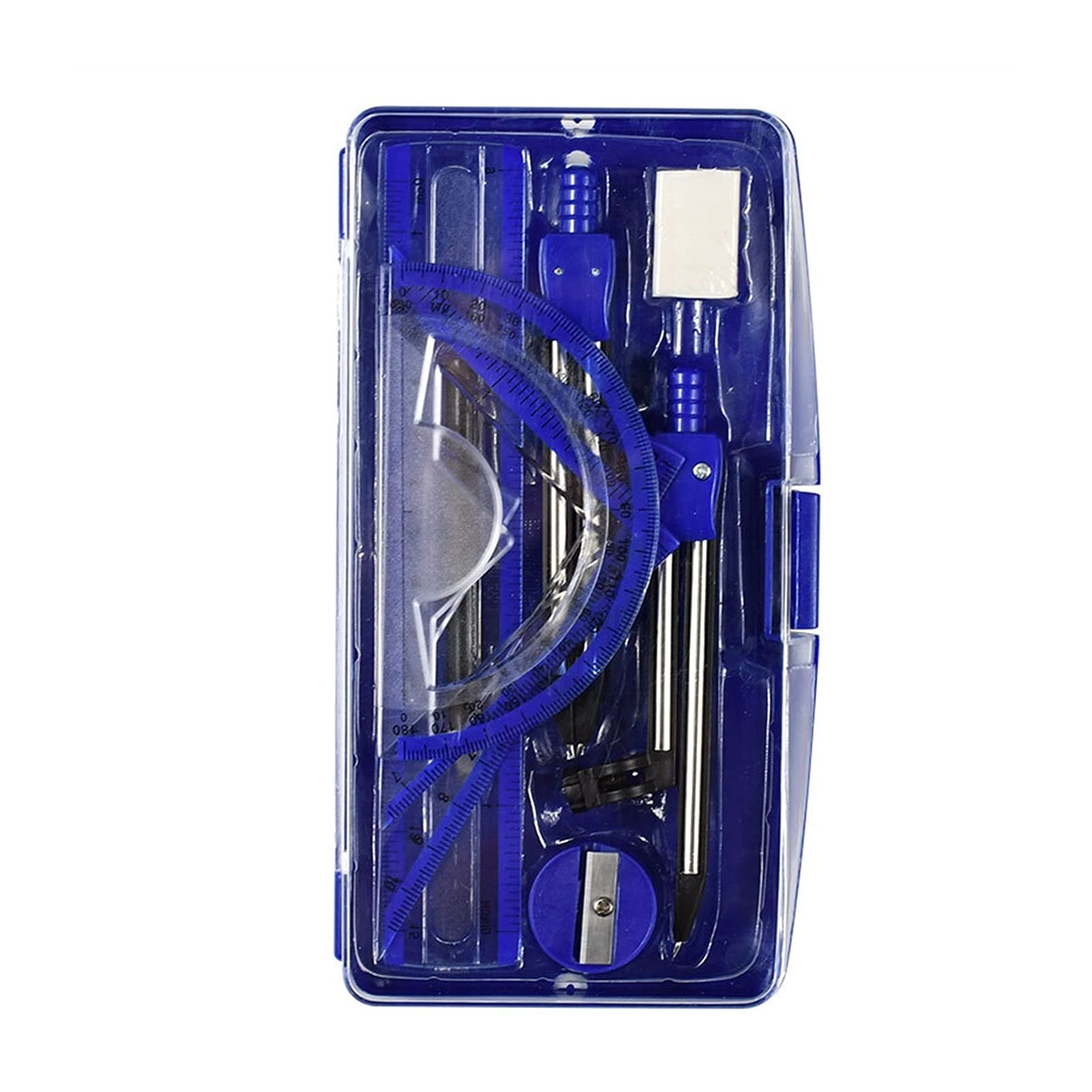 caihuashopping Math Kit Compasses Professional Compass Portable Precision Protractor Drawing Triangle Eraser Compasses Set Math Eraser Ruler for Students School Supplies Stationery Set (Color : A)