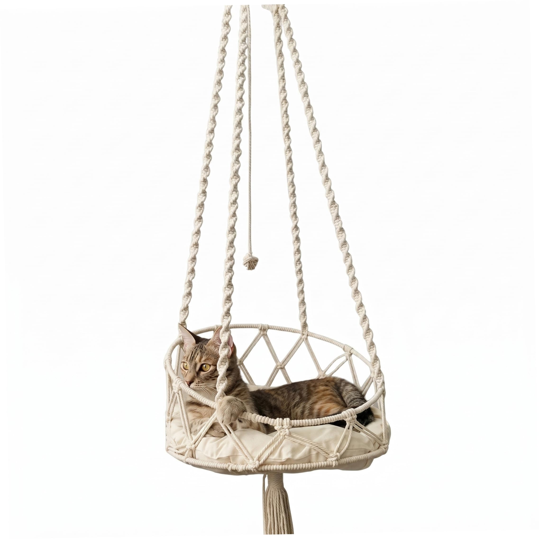Hamac pour chat suspendu intérieur blanc avec balançoire en tissu