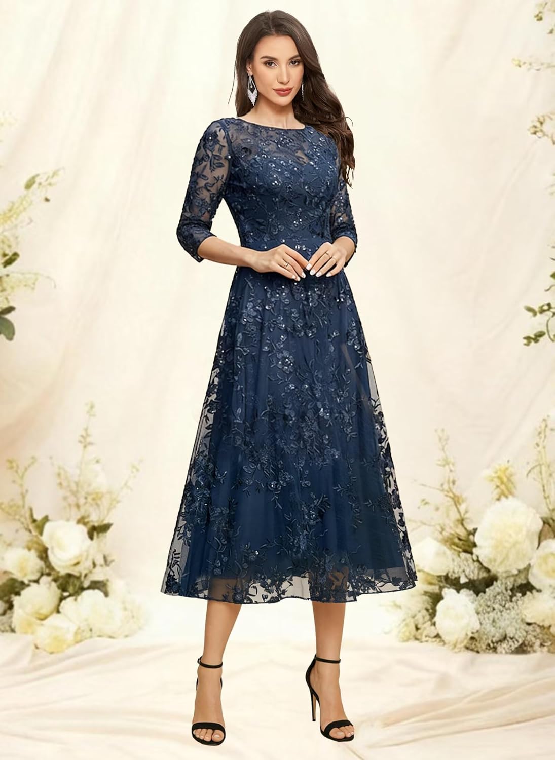 Laces Sequin Mother of The Groom Dresses for Women Sleeves A Line Applique Grandmother of The Bride Dress Wedding - Image 5
