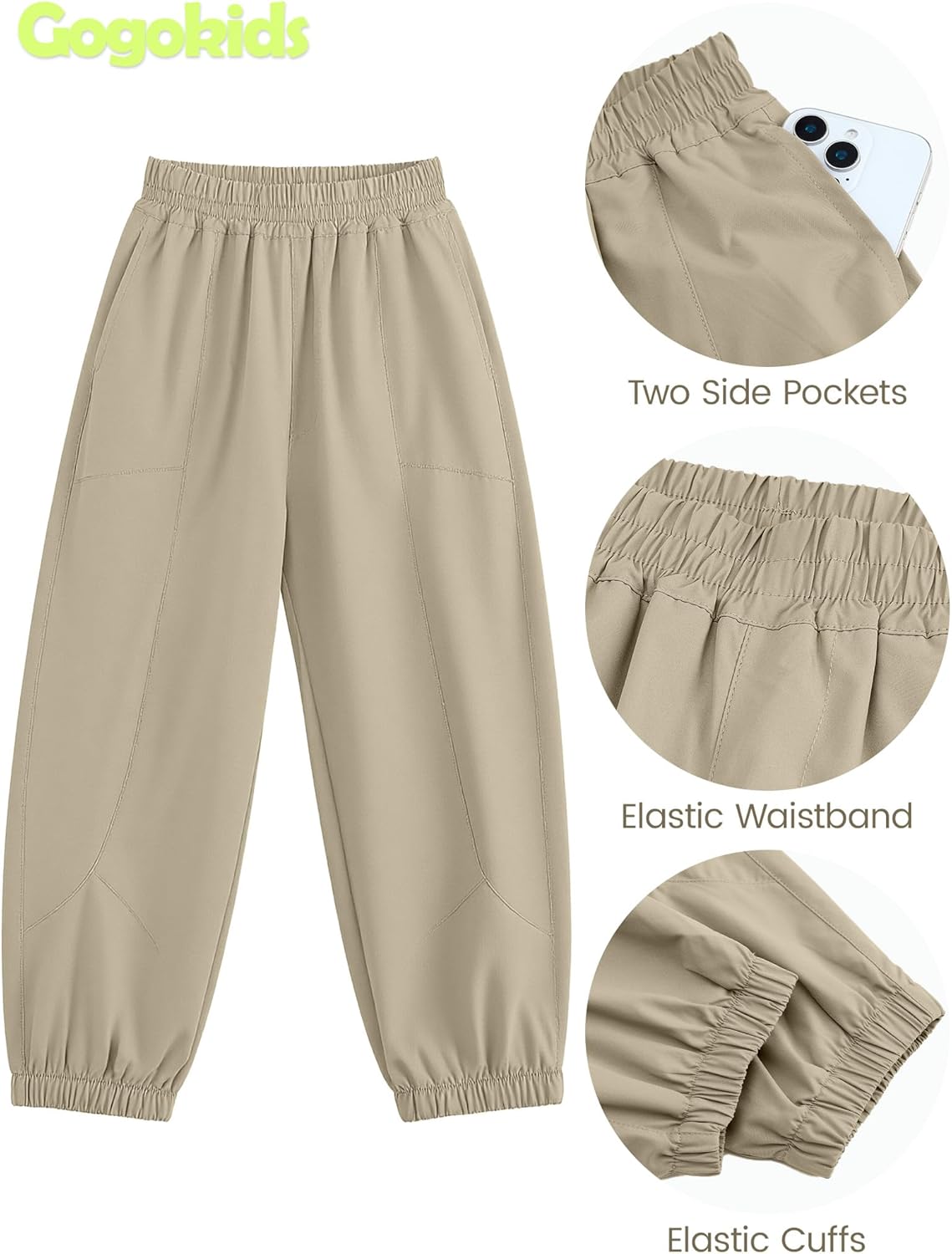 Gogokids Boys Girls Hiking Pants Waterproof Cargo Pants Quick Dry Athletic Pants Lightweight Casual Outdoor Camping for 4-12Y - Image 3
