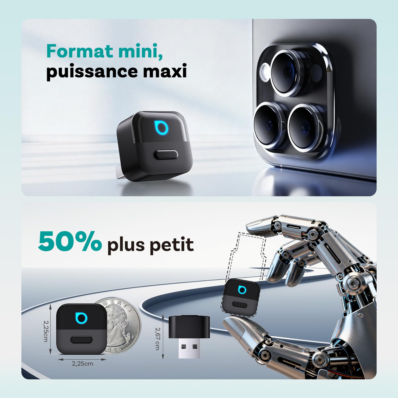 (2026 Nouveau) OTTOCAST 2 en 1 sans Fil Adaptateur CarPlay & Android Auto, Ottocast Mini Pico avec Déconnexion en Un Seul Appui, BT 5.4, Plug & Play pour Voitures avec CarPlay/Android Auto d’Origine