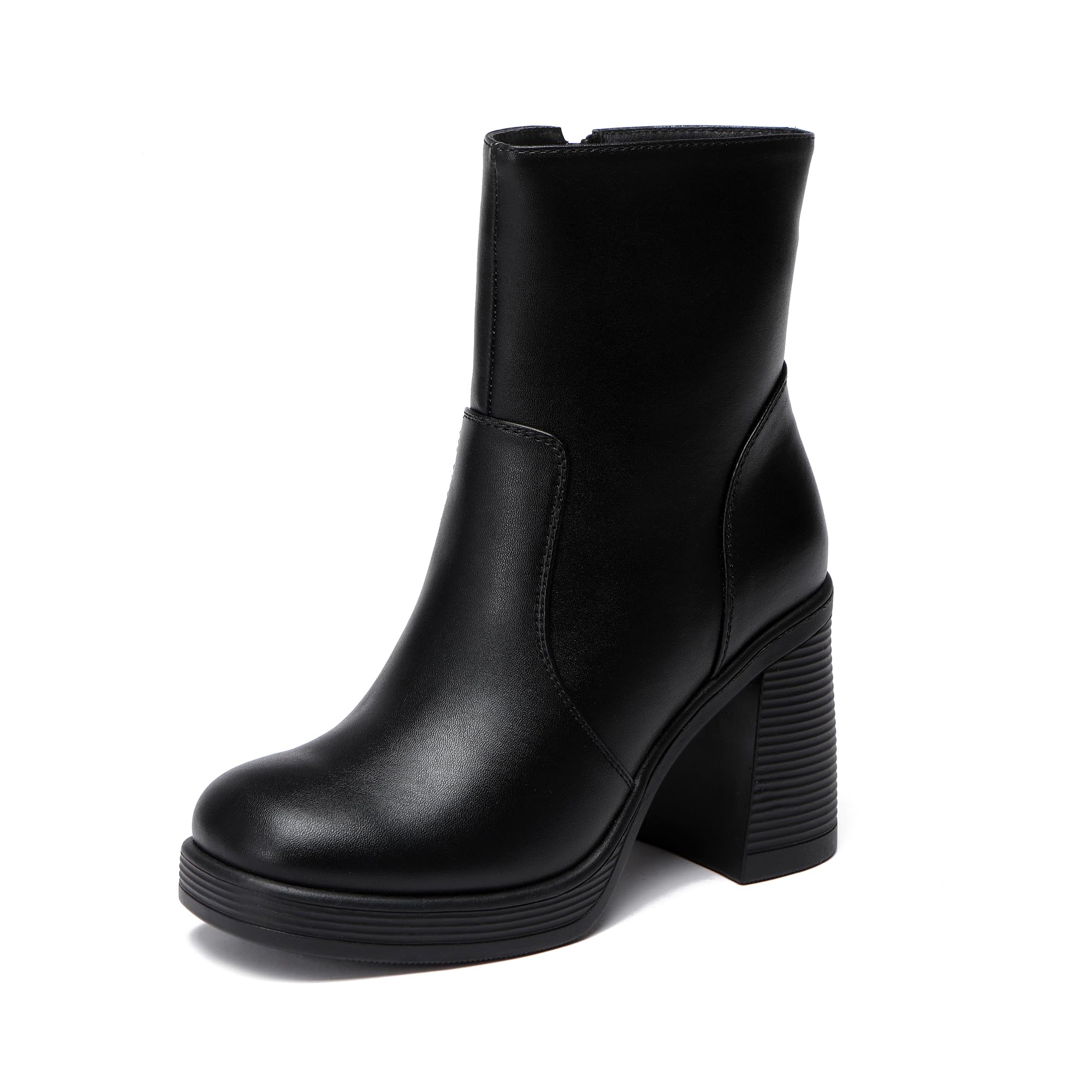 Womens Platform Gogo Ankle Boots with Zipper Square Toe Boots with Chunky Block Heel