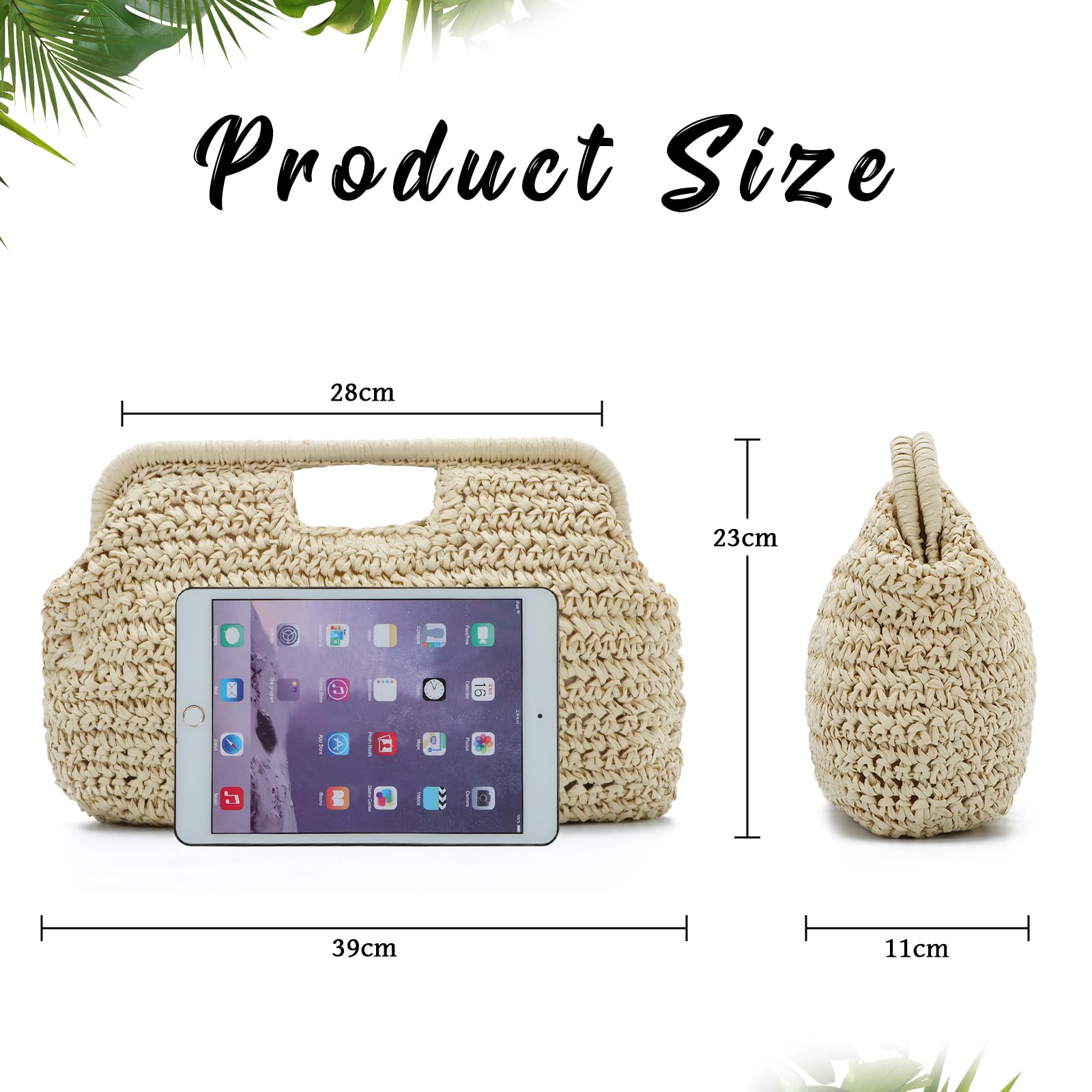 EVEOUT Pochette in Paglia per Donna Estiva Boho Clutch Rafia per Lavoro Matrimonio Festa Borsa Intrecciata con Manico per Spiaggia Mare