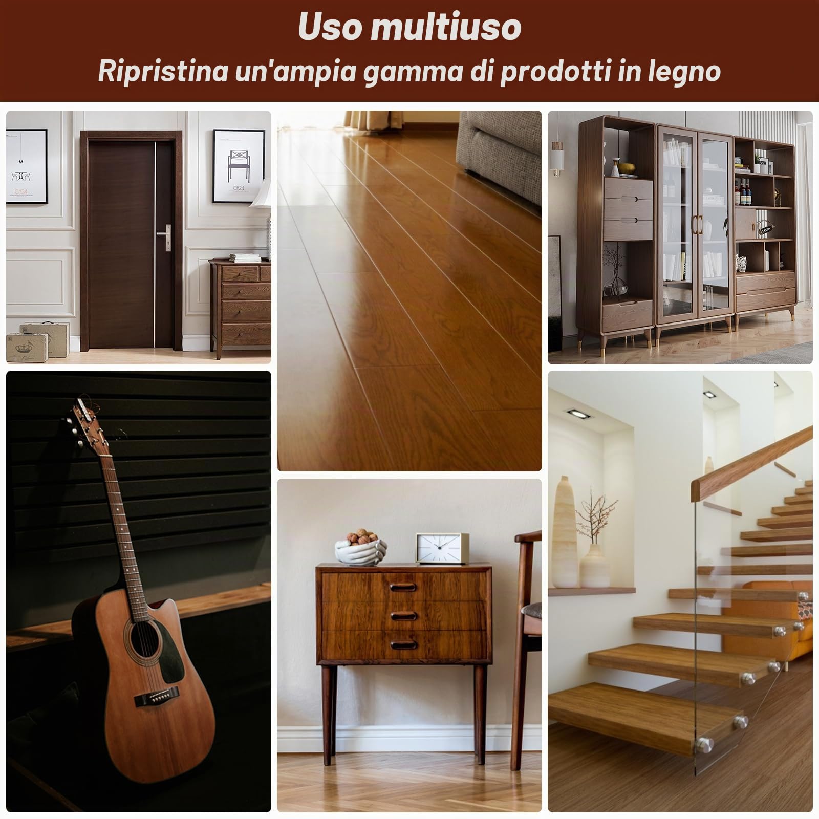 SEISSO Kit di Riparazione per Mobili in Legno, con 6 Stucchi per Legno, 6 Pennarelli per Ritocco e Cera Lucidante per Legno per Graffi, Macchie, Crepe, per Mobili in Legno, Porte, Laminati, Tavoli