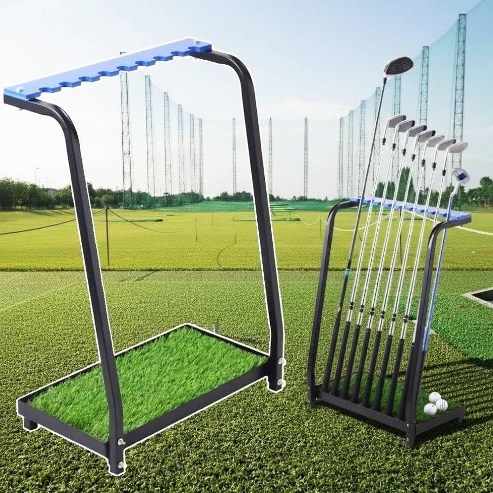 Japard Golf Club Stand, Putter Rack Floor Display Holder Holds 9 Putters with Artificial Grass Mat for Home Daily Training Practice Range Simulator Christmas Gift Men