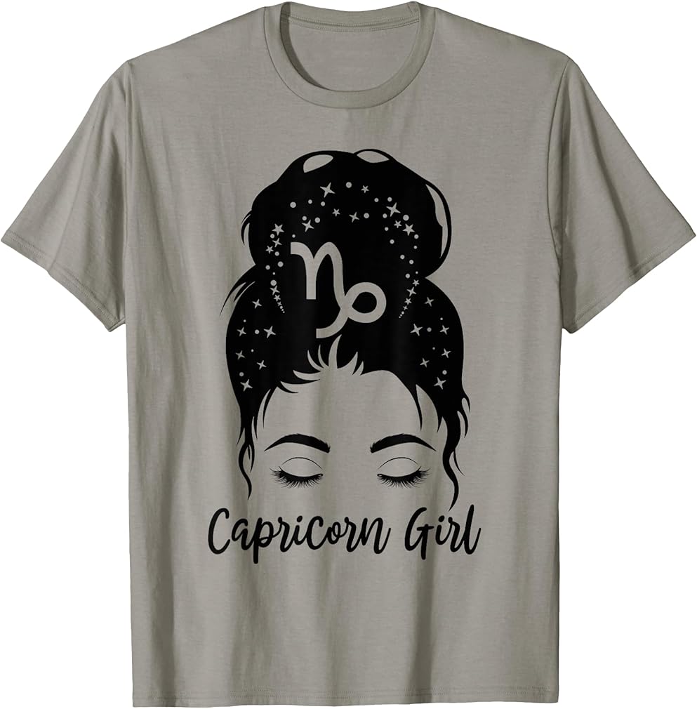Capricorn Girl Messy Bun Zodiac Symbol Woman Birthday T-Shirt
