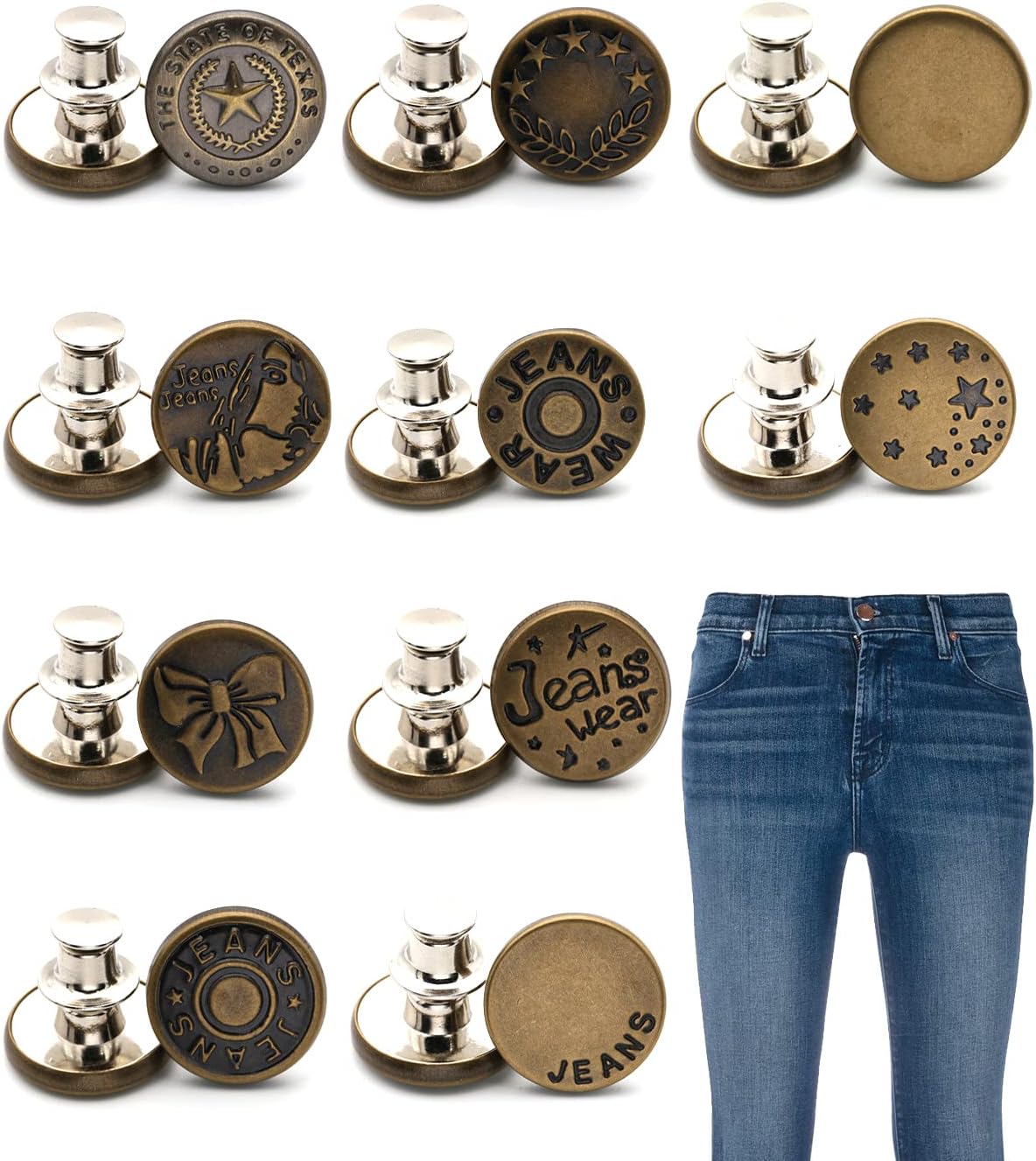 Boutons Pression Métal Bronzé Pour Jeans - 6 Sets, Diamètre 20mm, Motif Fleur, Fabrication France