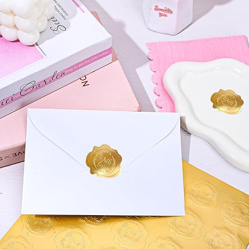Miniatura 3 de 200 unidades de sellos de papel de aluminio dorados en relieve con sello de amor, calcomanías autoadhesivas para sobres, invitaciones de boda,