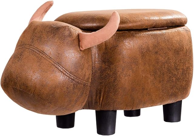 COSTWAY Animal Storage Ottoman Foot Rest Stool, Padded Seat Upholstered Ride-on Ottomans for Bedroom Living Room Office, Shoes Bench w/Flip Top Lid (Brown Buffalo)