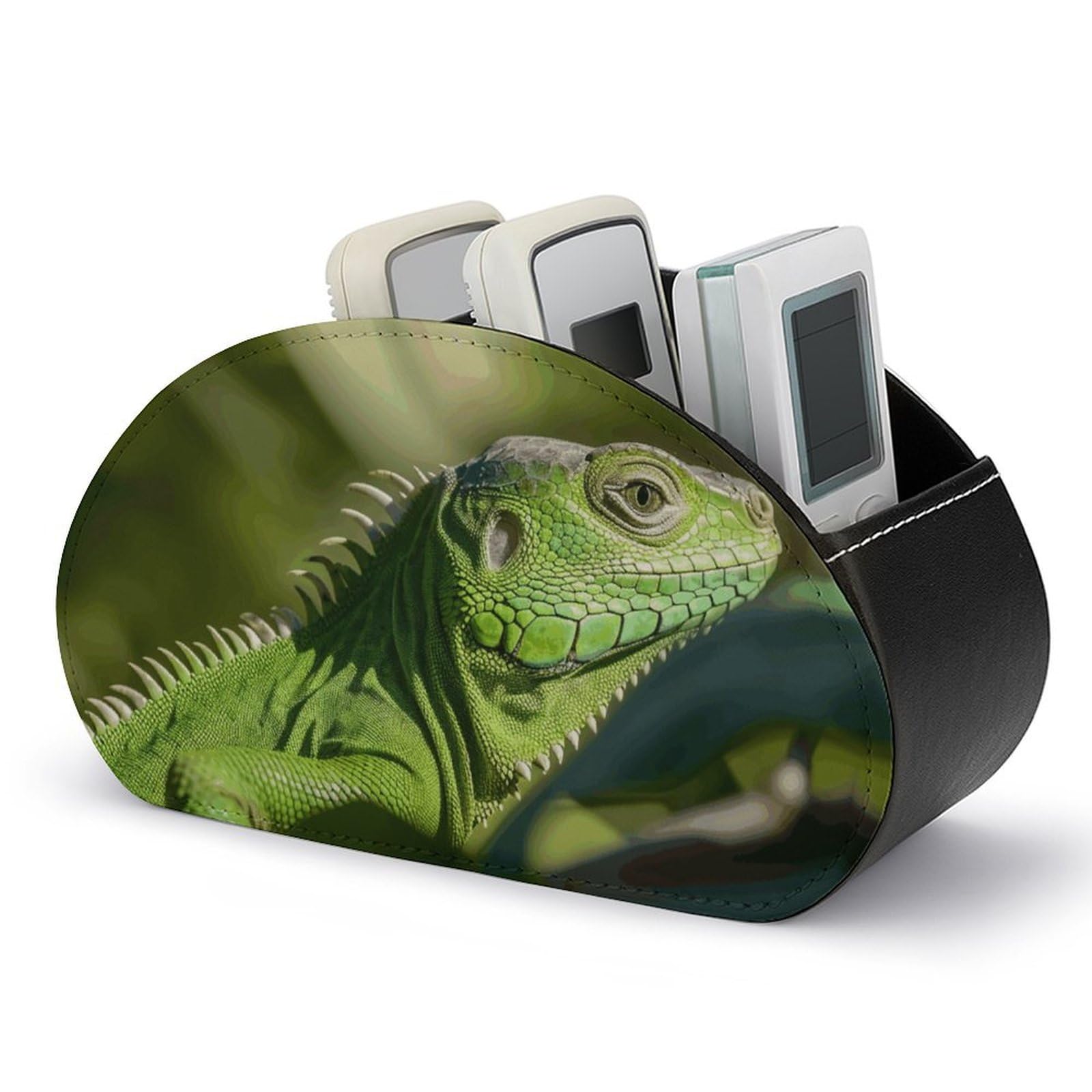 VstaDank Green Lizard Remote Control Holder with 5 Compartments PU Leather Remote Caddy Desktop Organizer Store TV Remote Control Storage Box for Home Office Desk Nightstand