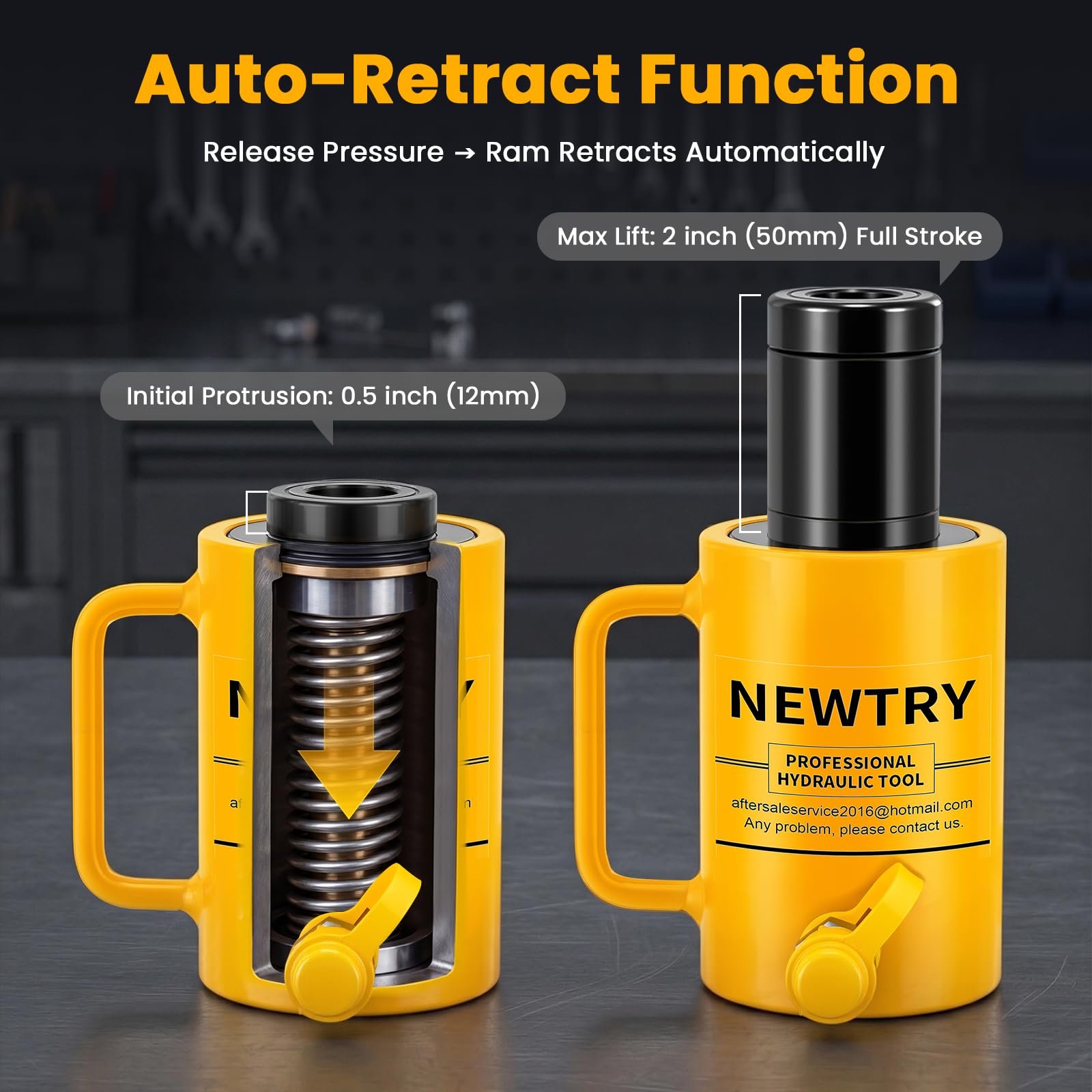 NEWTRY 20T Hydraulic Hollow Jack Cylinder, 2" Stroke Porta Power Ram — Amazon image 6