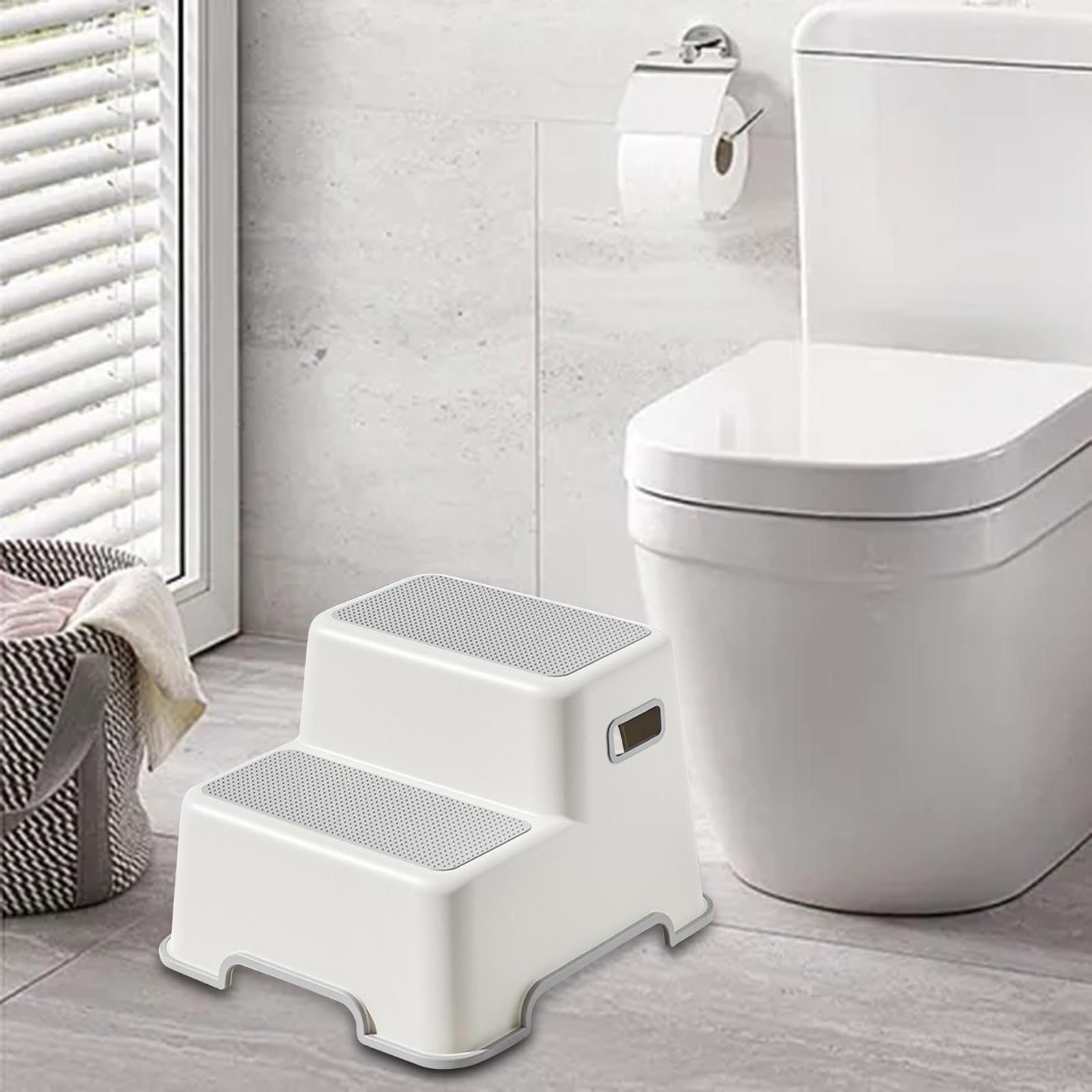 Taburete Infantil de Dos Peldaños, Antideslizante, Multiusos, con Patas de Goma Gruesas, Ideal para El Baño, Gris, Individual