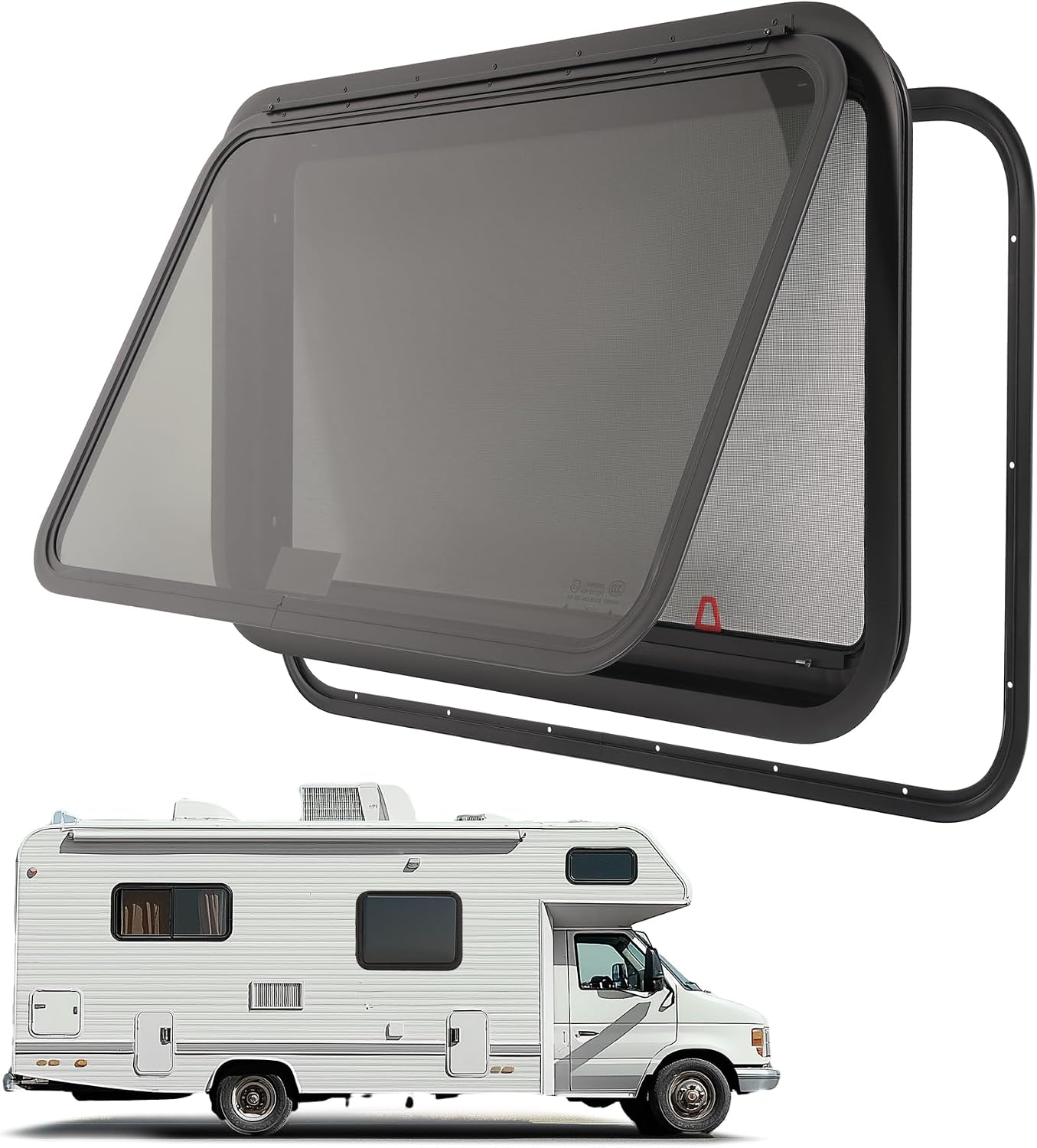 Wutist Universal RV Exit Window 36"W x 22"H Optional Trim Camper RV Push Side Emergency Window Replacement W/ Net Screen For Cargo Trailer Camper Van Truck W/O Trim Ring