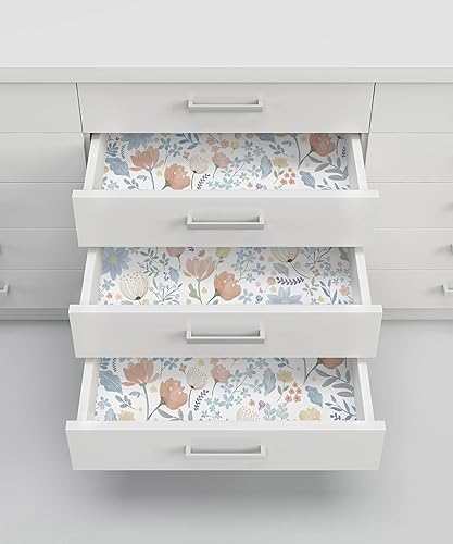 Miniatura 6 de Yasinet Papel tapiz floral extraíble, papel de pared para despegar y pegar, papel de pared bohemio moderno de flores rosas y azules, papel tapiz