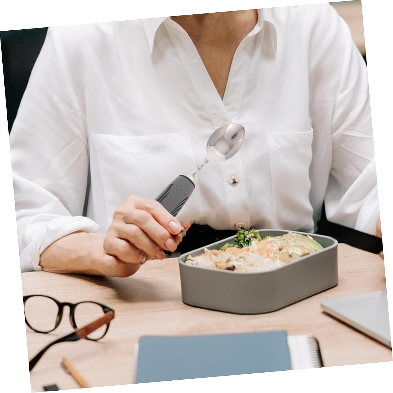 Weighted Spork Adaptive Eating Utensils for Elderly, Bendable Grip Set