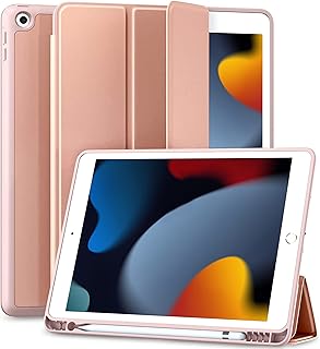 VIATO Case Compatible with iPad 9th/8th/7th Generation Case/iPad Case 10.2 Inch, Smart Folio Soft TPU Protective Case Cover with Apple Pencil Holder for iPad 9th 2021/8th Gen 2020 - Rose Pink