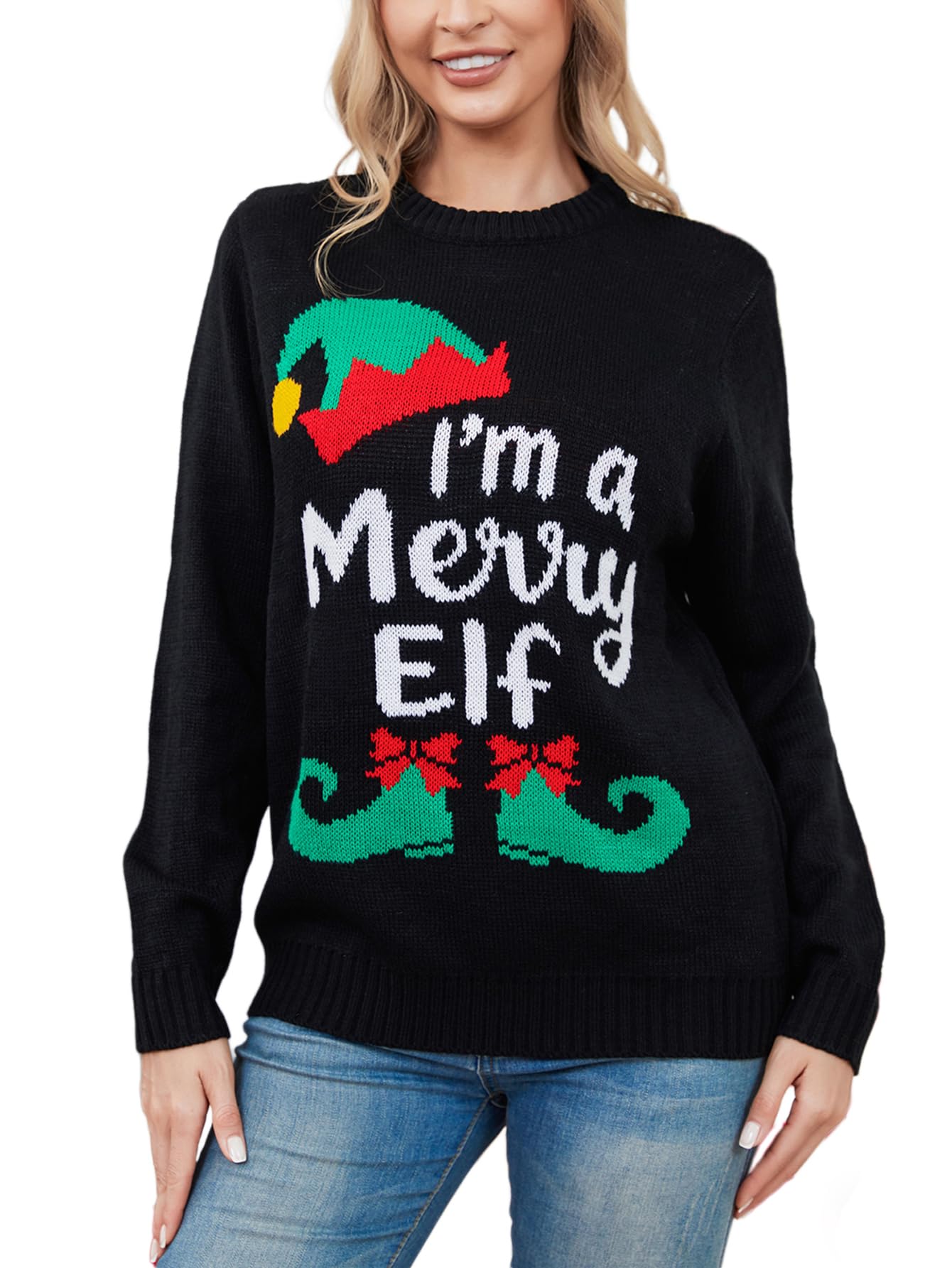 VENTELAN Women's Christmas Sweater Funny Christmas Tree Ugly Pullover Snowflake Long Sleeve Sweater Shirt